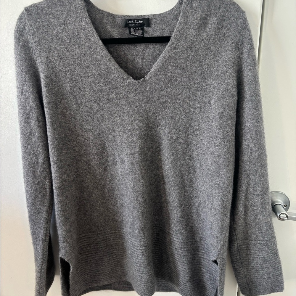Lord & Taylor Charcoal V-Neck Sweater